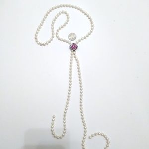 Faux pearl & crystal slip on necklace hangs 31"